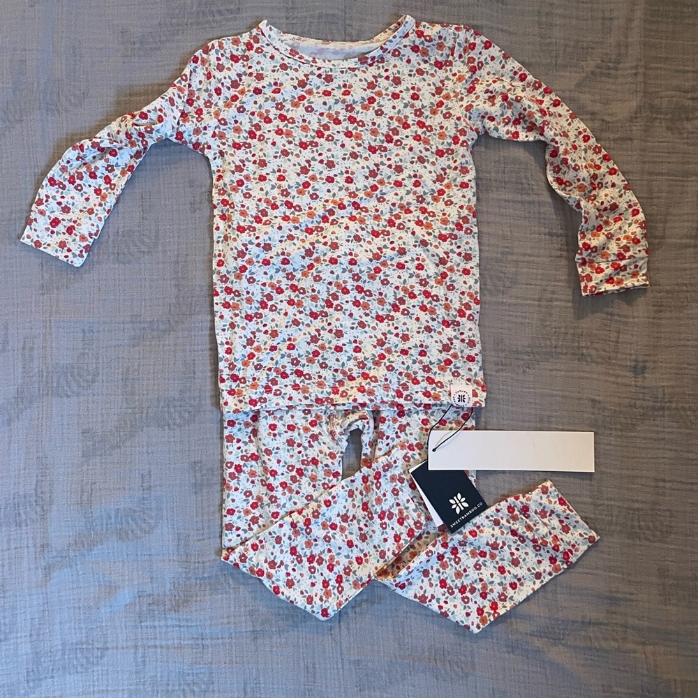 Big Kid Pajamas in Crimson Floral 3T Sweet Bamboo